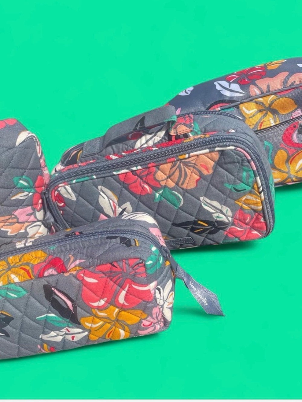 Vera Bradley Tropical Paradise set 4 Cosmetic bags with flamingo floral decor